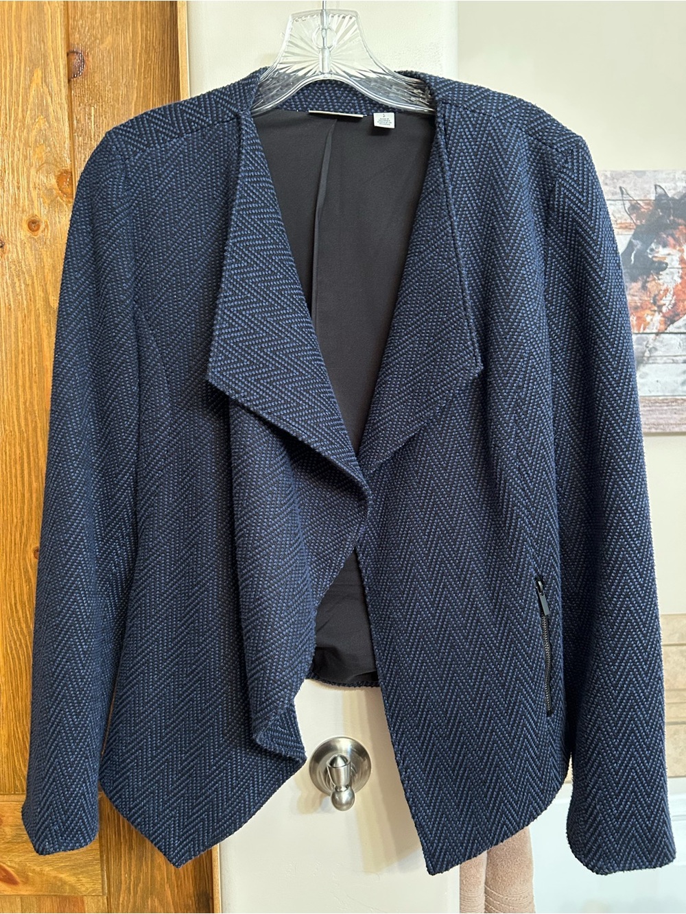 Halogen Navy Textured Open-Front Blazer